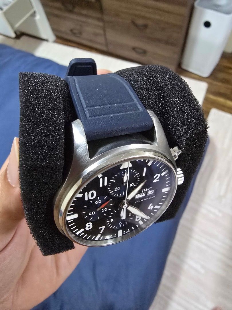 IWC Pilot Chronograph - Le Petit Prince (Category: Luxury Watches) located in Makati City. Submitted by shibadaddy (Listing ID 1435063452, Image 3). Description: - Reference IW377714 - Limited edition, discontinued - Comes with 3 original IWC straps (1 brown leather, 1 black leather, 1 blue rubber) - No box but has a card - Fully serviced Nov 2018 in SG due to a slight fall (have receipt and proof of service).