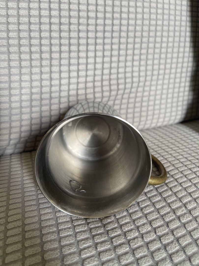 Kansai Stainless Steel Mug (Category: Coffee & Tea Tableware) located in Manila. Submitted by dstrangerthings (Listing ID 1435050692, Image 3). Description: - Vintage stainless steel mug - Features a brass handle .