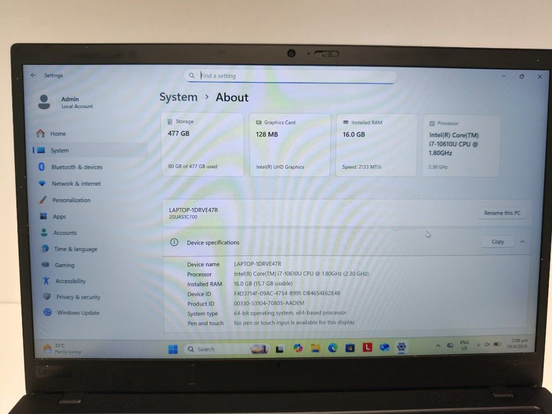 Lenovo ThinkPad X1 Carbon Gen 8 Laptop440450055196518405