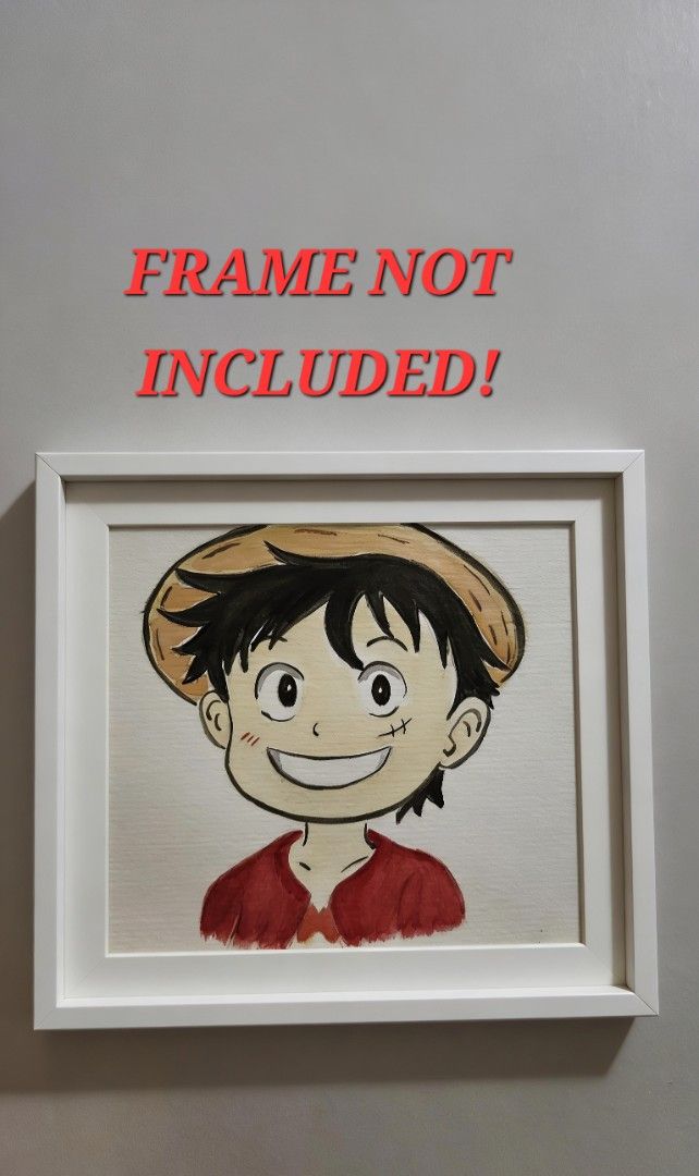 Luffy Anime Artwork (Category: Art & Prints) located in Cavite. Submitted by joycreates (Listing ID 1435048375, Image 1). Description: - Hand-painted artwork of Luffy from One Piece. - Features Luffy's face with his straw hat and a big smile. - Artwork is on paper. - Frame not included. - Great for anime fans and collectors..