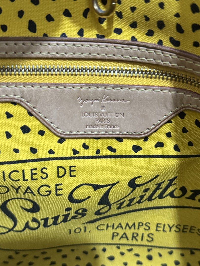 lv Yayoi Kusama Neverfull MM (Category: Tote Bags) located in Cavite. Submitted by bagalore (Listing ID 1435164161, Image 3). Description: - Authentic Louis Vuitton Neverfull MM - Yayoi Kusama collaboration - Iconic Monogram canvas with yellow polka dot design - Includes original dust bag - Yellow interior lining with black polka dots - Made in France - Date code: TJ3192.