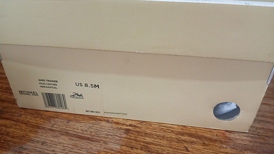 Michael Kors Andi Trainer Sneakers - US 8.5M (Category: Sneakers) located in Baguio. Submitted by mclilospantry (Listing ID 1435120688, Image 2). Description: - Authentic Michael Kors Andi Trainer sneakers - Size: US 8.5M - Color scheme: Red, white, and pink - Features the Michael Kors logo - Brown soles - Includes original box.