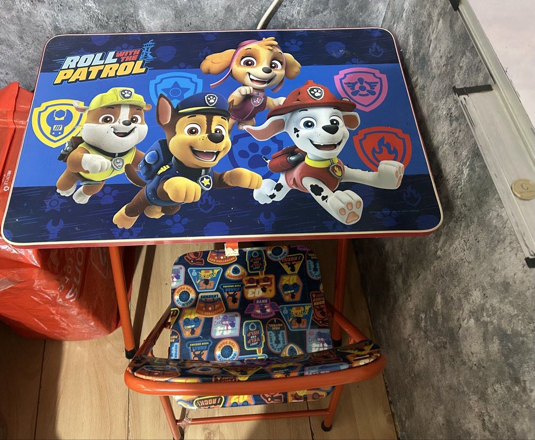 Paw Patrol Table and Chair Set (Category: Tables & Sets) located in Manila. Submitted by sofiatanya (Listing ID 1435064519, Image 2). Description: Good as new. Table and chair. Kids for 2-7 yrs old. Original price sa sm is 3,800 Loc: Tondo Paw Patrol table and chair set is perfect for young fans. The table features a colorful design with the Paw Patrol characters. The chair has a matching design. The set is ideal for drawing, playing, or doing ho