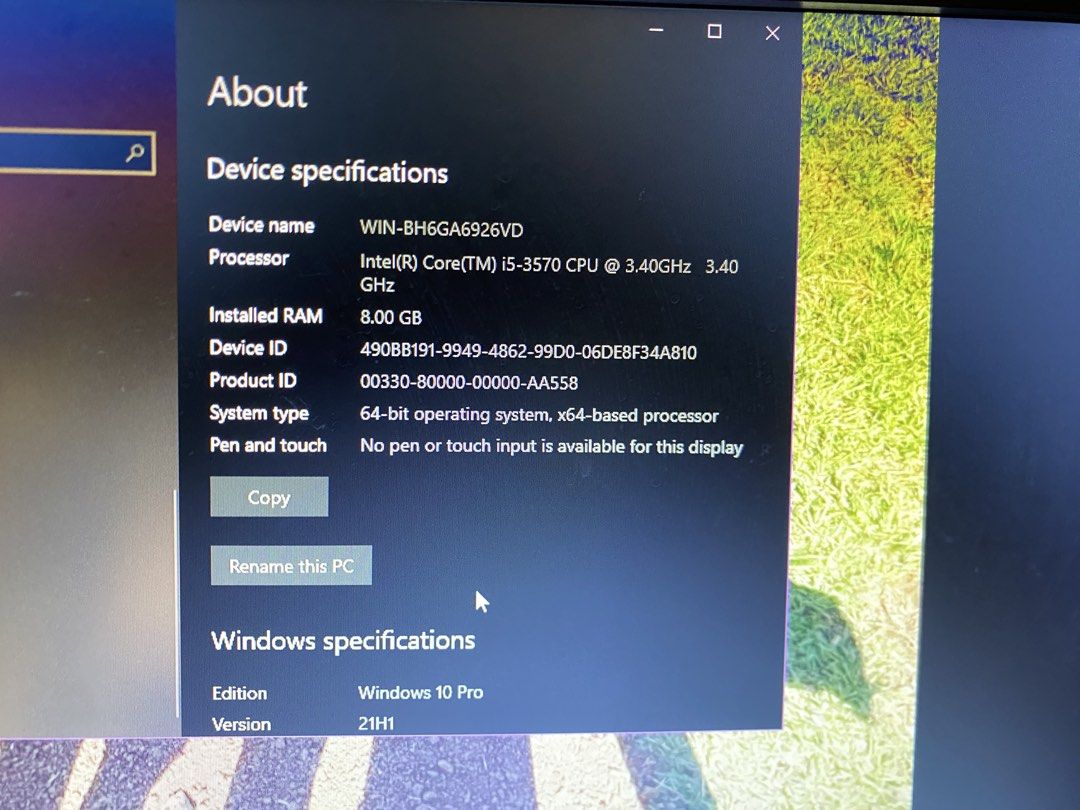 PC Set i5-3570 8GB RAM 465GB Storage (Category: Desktops) located in Manila. Submitted by christinegdo (Listing ID 1435082822, Image 2). Description: - Intel Core i5-370 CPU @ 3.40GHz, 4 Cores - Motherboard: ASUS P8H61-M LX R2.0 - 8 GB DDR3 RAM - 465 GB HDD - Windows 10 Pro 21H1 - 20-inch monitor - free keyboard, mouse, speaker, brand new vention usb wifi 650mbps bluetooth 5.0, brand new vention hdmi to vga adapter - rfs: need funds - loc: pasong