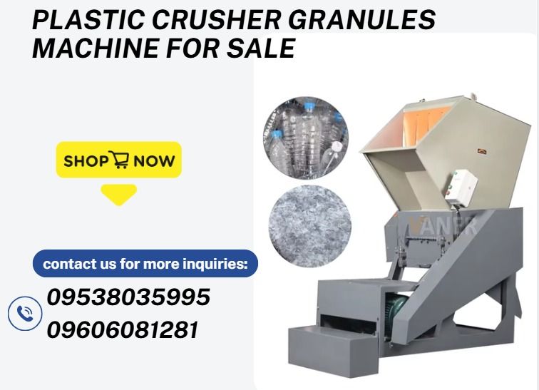 PLASTIC crusher GRANULES MACHINE for sale (Category: Home Improvement Tools & Accessories) located in Caloocan City. Submitted by gollemrea92925 (Listing ID 1435083279, Image 1). Description: Power: 18.5 Rotating Blade: 6 Fixed Blade: 4 Process Capacity (kg/h): 400-500 Mea(mm): 1750*1100*2300 Weight(kg): 1120 .