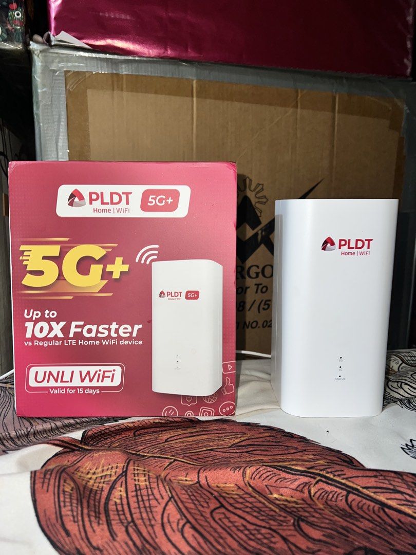 PLDT Home WiFi 5G+ Router (Category: Networking) located in Manila. Submitted by James_Calica (Listing ID 1435015178, Image 1). Description: - PLDT Home WiFi 5G+ for up to 10X faster speeds - UNLI WiFi for 15 days - Includes router and device - Perfect for reliable and fast internet No simcard included Negotiable for sure buyer 📍 Katipunan / Anonas Station 🚚 Delivery c/o buyer.