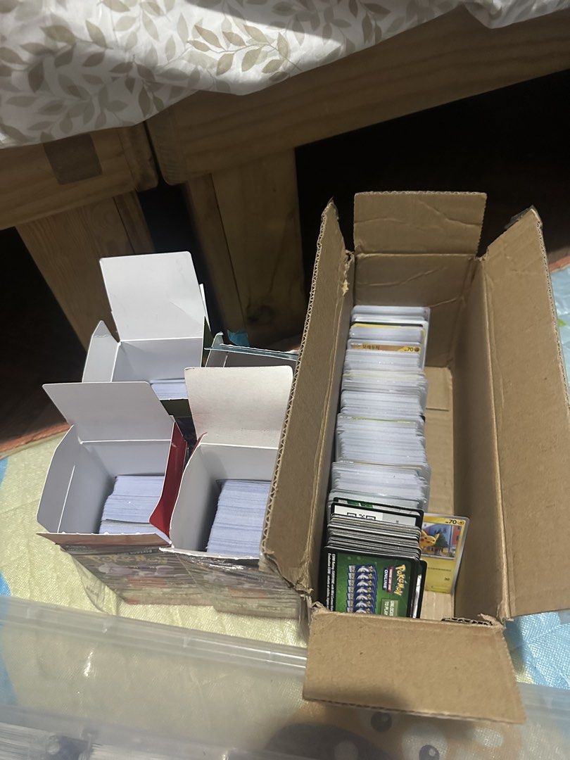 Pokemon Bulks 5000+ pcs (Category: Raw Singles) located in Quezon City. Submitted by renadetorres (Listing ID 1435169119, Image 3). Description: Mixed language & color borders Ung nasa lagayan po, lahat English & Japanese, yung nsa likuran ung mga boxes mix chinese and korean po w/ yellow borders included From sword and shield era to modern Estimated 5000+ pcs P5,500 kasama na po ung lalagyan nasa 700 din bili namen P5,000 if di po ksma ung lagay