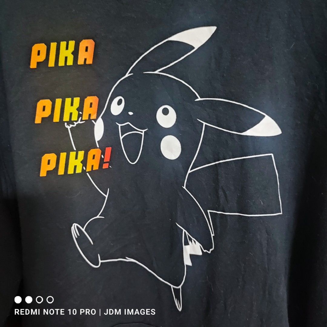Pokemon Pikachu Hoodie (Category: Hoodies) located in Antipolo. Submitted by klashnikov (Listing ID 1435007875, Image 2). Description: Paubos sale!!! - Black Pikachu hoodie - Features "Pika Pika Pika!" design - Official Pokemon licensed product - Made with cotton and polyester blend -Dimes: width 22", length 27" - Includes hood and front pocket In excellent condition Like new Honest issue: used Price 200phpna lang Pwede videocall for legitimacy P