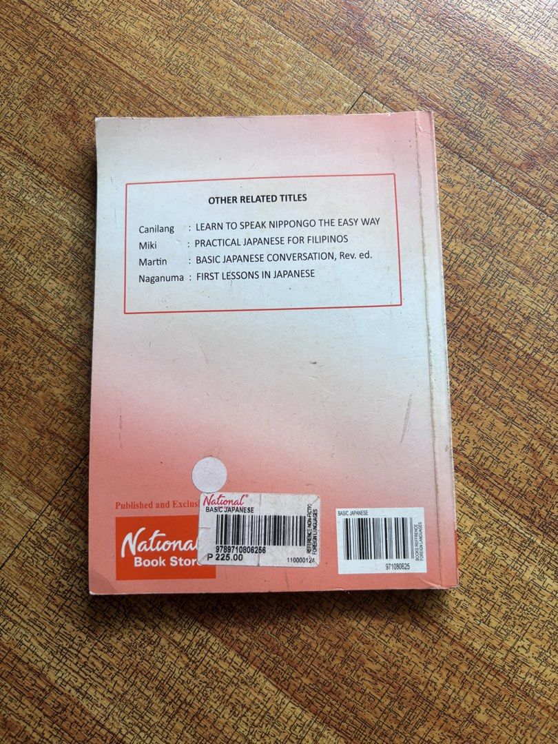 Preloved: Basic Japanese Textbook by Yukihito Shimamura (Category: Textbooks) located in Marikina City. Submitted by jenezab (Listing ID 1435050132, Image 3). Description: - 'Basic Japanese' textbook by Yukihito Shimamura. - Published by National Book Store. - Published in 1984 (reprint of the first edition). - Focuses on sentence construction, particles, and counting in Japanese. - Includes related titles like 'Learn to Speak Nippongo the Easy W