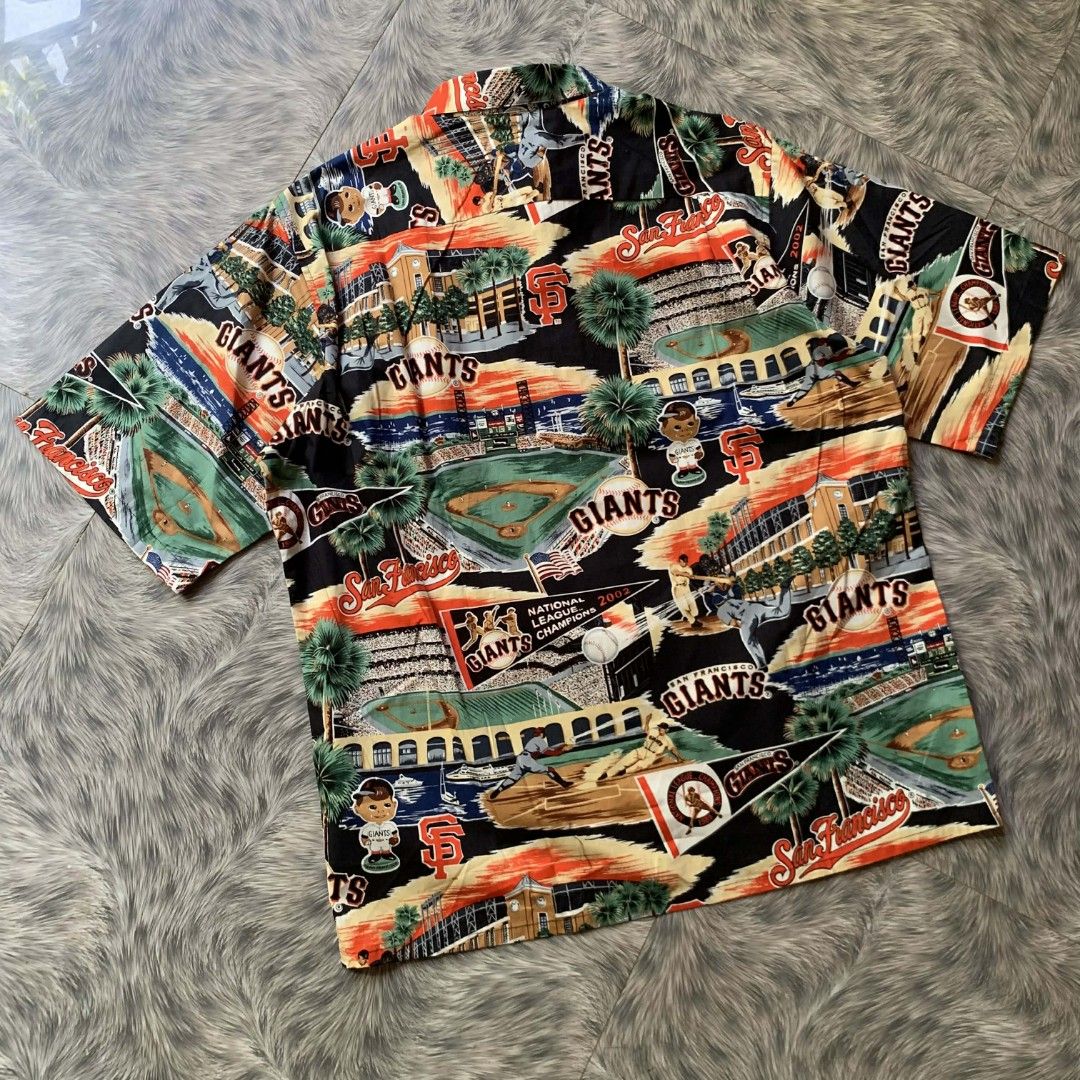 Reyn Spooner San Francisco Giants Button Down Polo (Category: Tshirts & Polo Shirts ) located in Calamba. Submitted by bandidoooo (Listing ID 1435061116, Image 2). Description: - Authentic Reyn Spooner shirt - San Francisco Giants design - Size M - Length 29-30 - Width 24-25 - 100% cotton - Button-down closure - Short sleeves - Includes original tags.
