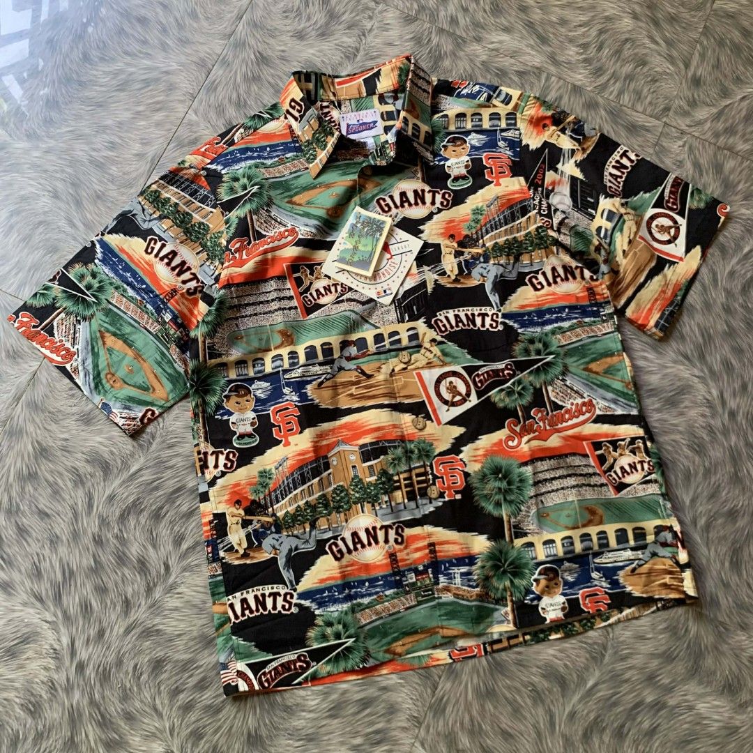Reyn Spooner San Francisco Giants Button Down Polo (Category: Tshirts & Polo Shirts ) located in Calamba. Submitted by bandidoooo (Listing ID 1435061116, Image 1). Description: - Authentic Reyn Spooner shirt - San Francisco Giants design - Size M - Length 29-30 - Width 24-25 - 100% cotton - Button-down closure - Short sleeves - Includes original tags.