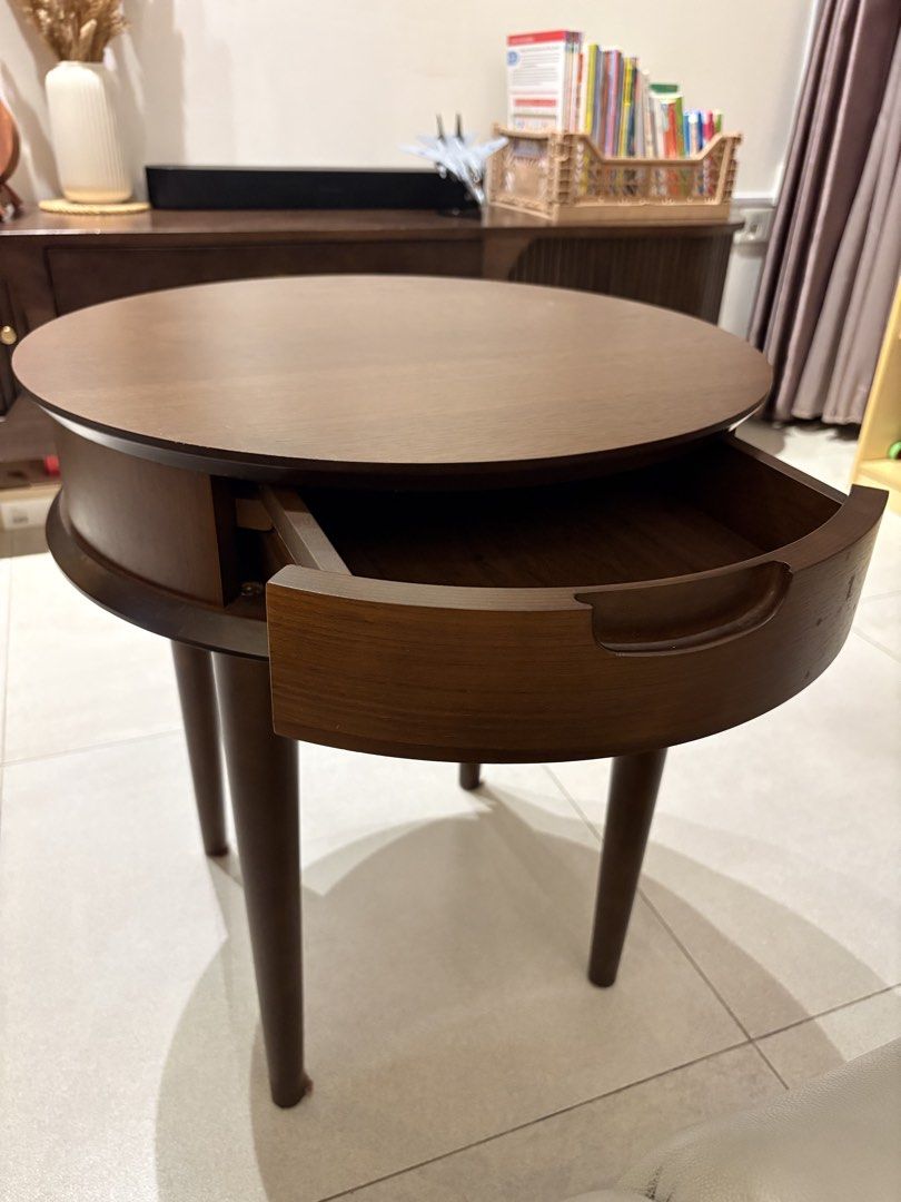 Round Wooden Side/Coffee Table with Drawer