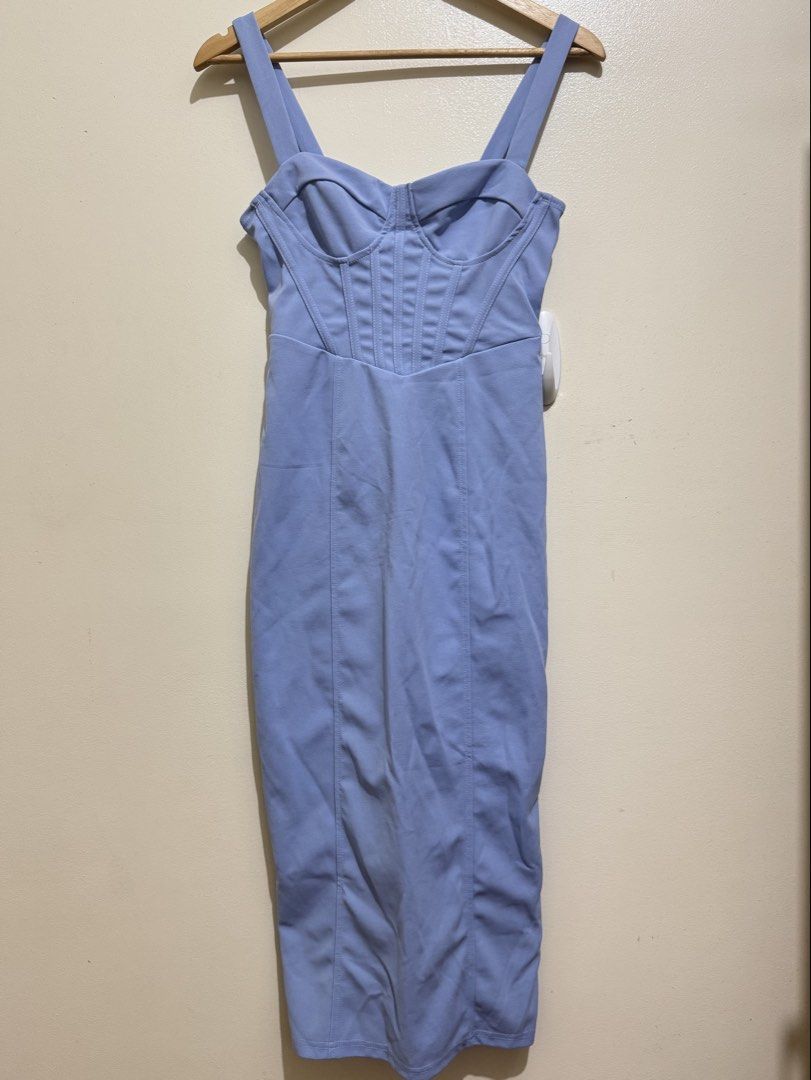 SHEIN Mod Blue Corset Dress (Category: Dresses) located in Mandaluyong City. Submitted by riaria03 (Listing ID 1435070006, Image 1). Description: - Brand new SHEIN blue dress - Corset-style bodice - Midi length - Sweetheart neckline - Spaghetti straps - Fitted silhouette - Features a back slit - Perfect for special occasions and nights out - New with tag - Tag is medium but fits 1 size smaller 📍Please note that actual colors may slightly vary du
