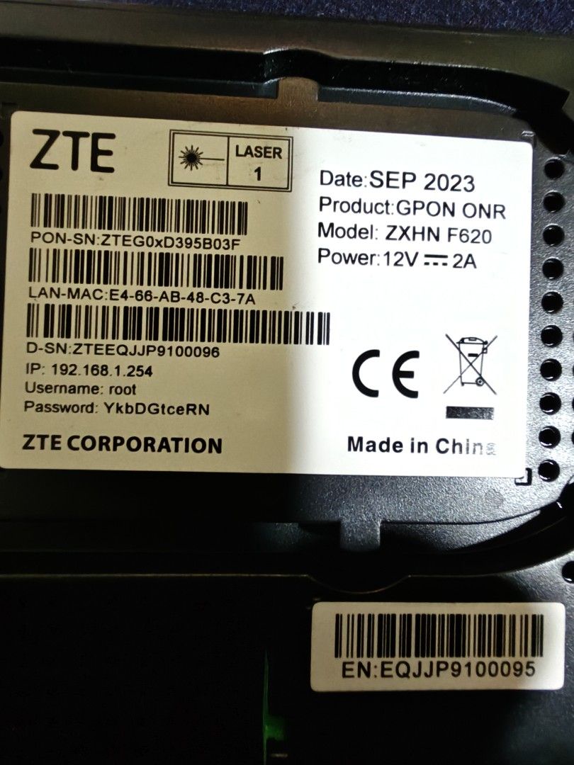 Singtel ZTE ZXHN F620 Optical Network Router
