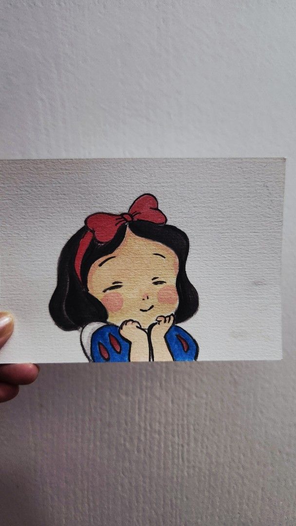 Snow White Hand-Painted Wall Art (Category: Wall Decor) located in Cavite. Submitted by joycreates (Listing ID 1435147732, Image 2). Description: - Adorable hand-painted Snow White artwork. - Features Snow White with a red bow. - No frame - Adds a touch of Disney magic. - Ideal for children's rooms and Disney enthusiasts..