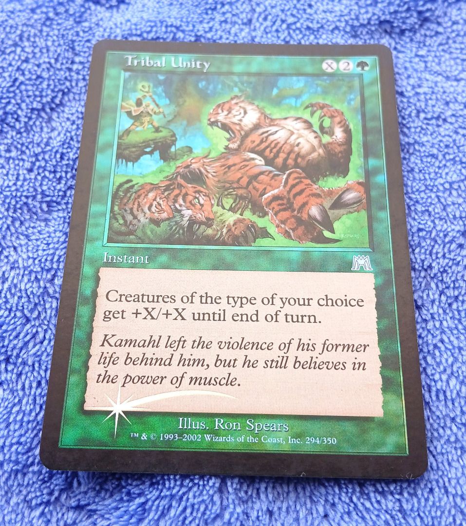 Tribal Unity Foil Version Onslaught Magic the Gathering TCG Card (Category: Raw Singles) located in Iloilo. Submitted by jrmagallanes78 (Listing ID 1435056532, Image 3). Description: PhP 500 per card. Card is UNSEALED and UNPLAYED and in EXCELLENT condition. Product Line: Magic the Gathering Trading Card Game Set/Expansion: Onslaught ONS Card condition grading: EXC (EXCEPTIONAL) - unsealed and placed directly to sleeve and/or binder EX (EXCELLENT