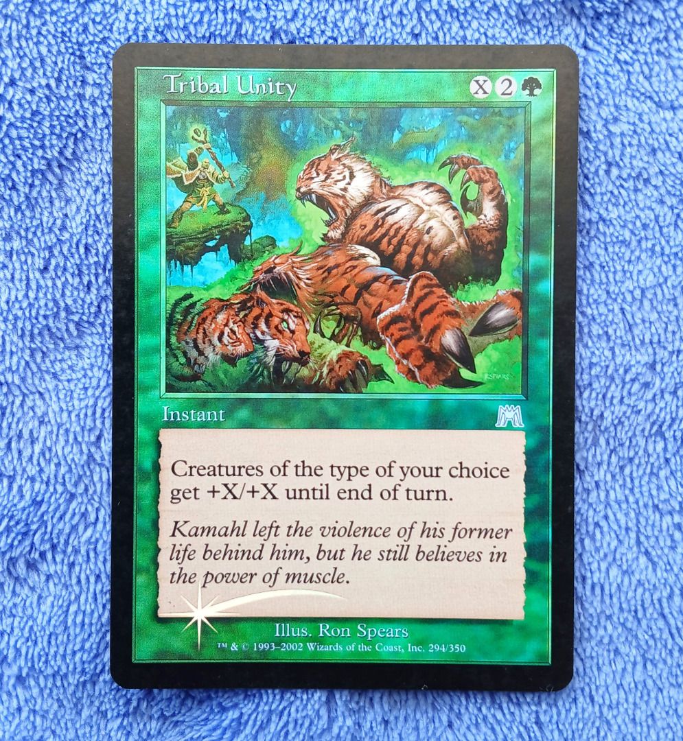 Tribal Unity Foil Version Onslaught Magic the Gathering TCG Card (Category: Raw Singles) located in Iloilo. Submitted by jrmagallanes78 (Listing ID 1435056532, Image 1). Description: PhP 500 per card. Card is UNSEALED and UNPLAYED and in EXCELLENT condition. Product Line: Magic the Gathering Trading Card Game Set/Expansion: Onslaught ONS Card condition grading: EXC (EXCEPTIONAL) - unsealed and placed directly to sleeve and/or binder EX (EXCELLENT