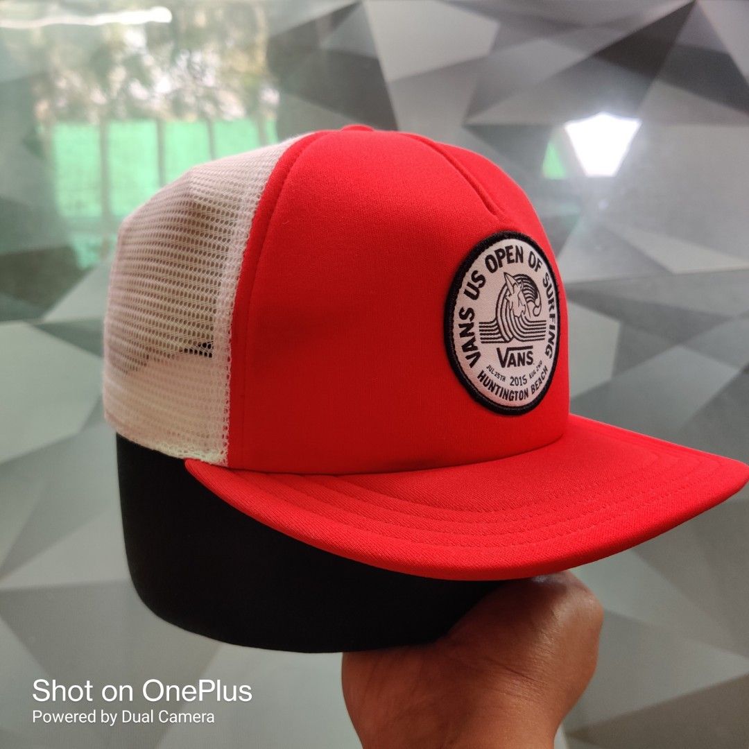 Vans US Open of Surfing Cap (Category: Caps & Hats) located in Itogon. Submitted by garage_mixdeclutter (Listing ID 1435147766, Image 3). Description: - Red front panel with "Open of Surfing" Vans logo - White mesh side - Red brim - Adjustable strap for a comfortable fit - very good use condition - price is negotiable..