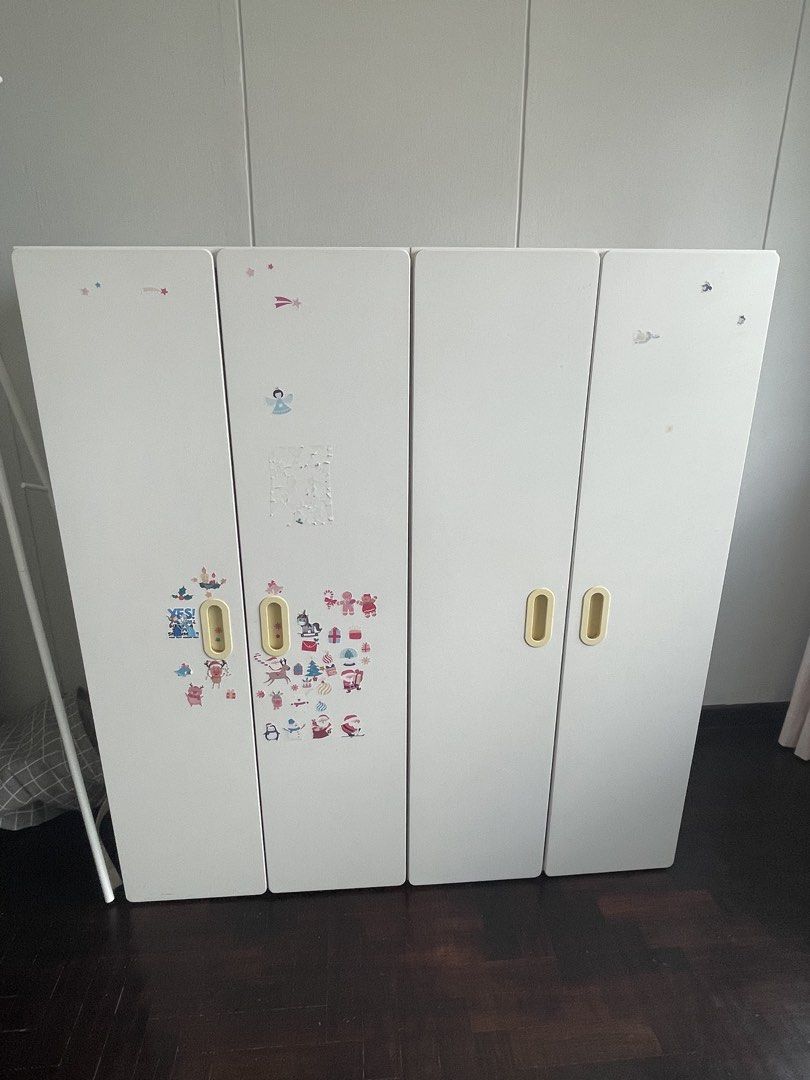 White Wardrobe with Shelves and Hanging Rods