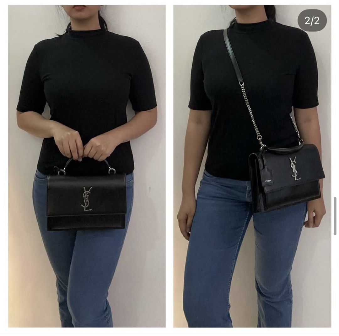 YSL Sunset Medium Top Handle (Category: Luxury Bags & Wallets) located in Quezon City. Submitted by bagbuddies.mnl (Listing ID 1435029095, Image 2). Description: Authentic Condition 9/10. Super fresh! 🤩 Inclusions: Original box, dust bag, authenticity cards, and receipt Features: Top handle and detachable chain strap .