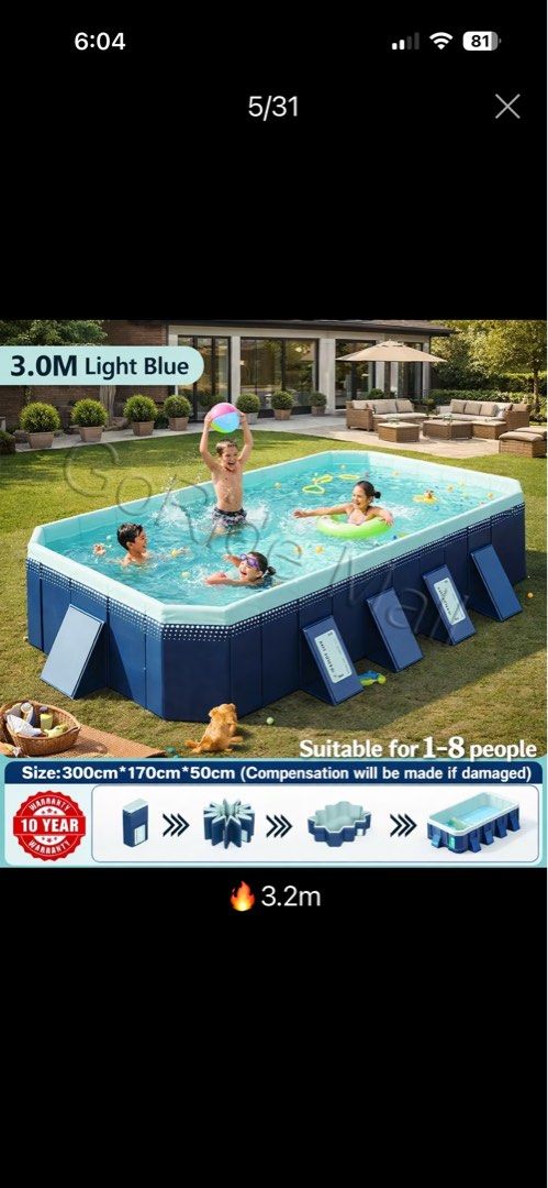 3.0M Light Blue Swimming Pool (Category: Water Sports) located in Paranaque City. Submitted by edflx (Listing ID 1430021978, Image 1). Description: Used once Easy to set up .