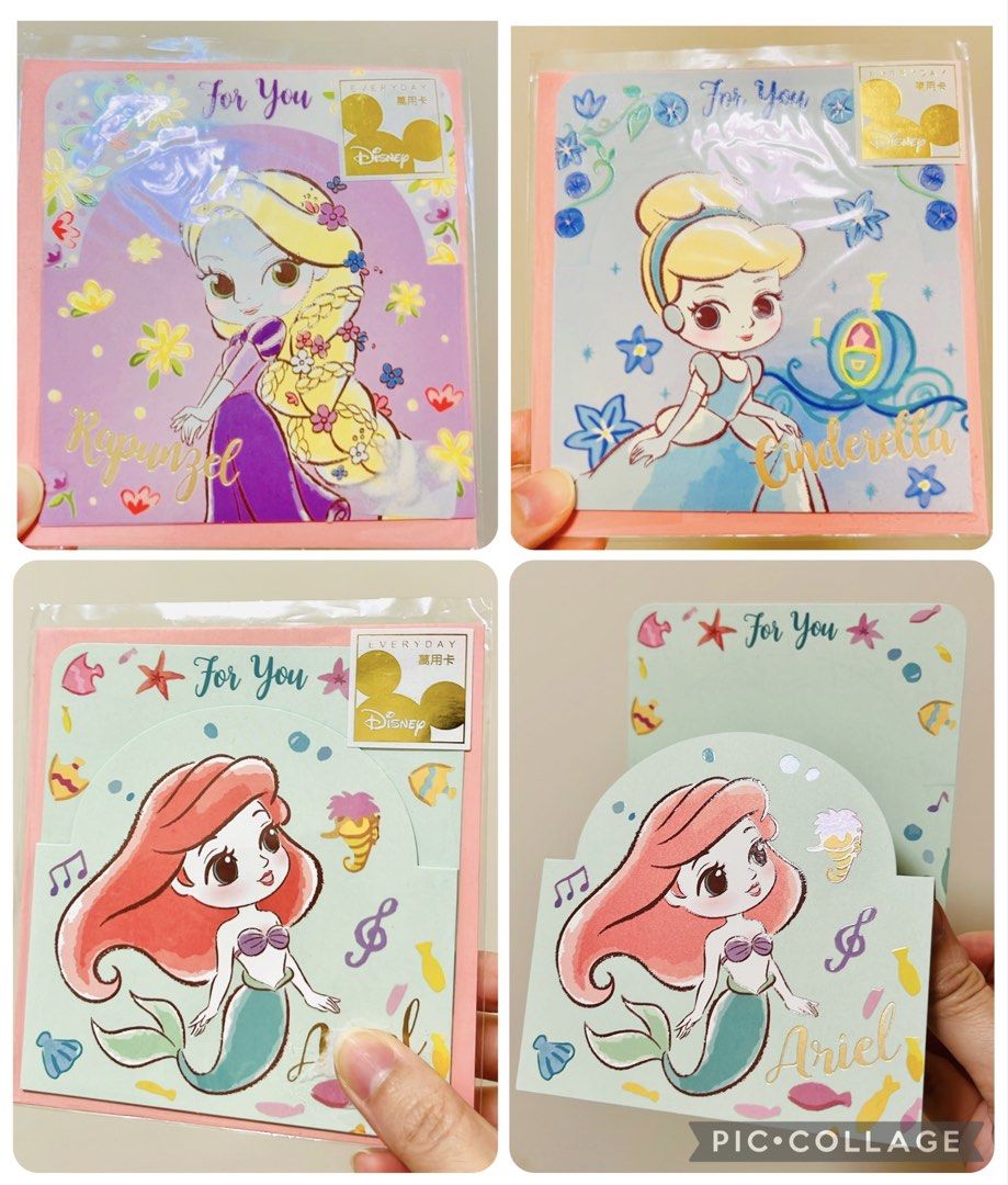 最後 3 張‼️現貨💖公主卡立體卡 💌🧜‍♀️正版 台灣 Q版迪士尼公主 燙金小卡片 小魚仙 美人魚公主/ 長髮公主 / 玻璃鞋公主 立體卡 生日卡 母親節卡 結婚卡 示愛卡 聖誕咭 母親節卡 生日咭 聖誕咭 祝福卡 感謝咭 心意卡 求婚 珍藏收藏 DISNEY PRINCESS CINDERELLA MERMAID ARIEL CHRISTMAS WEDDING VALENTINES ANNIVERSARY CARD STATIONARY Pop-Up Greeting Card （分類：文具及工藝 - 畫作及印刷品）位於 Hong Kong。 由 swroom 提交（商品編號 1429991780，圖片 1）。簡介： 🚚 🎁 只限郵寄運送 🎁 ▫️▫️商品詳情▫️▫️ 💝 $55 張 ，$150 三張，全新 ❣️ 節日銷情迅速請早訂購售完即止❣️ 🛍更多最新禮品玩具 follow us ： carousell.com/swroom ▫️▫️購買付款詳情 ▫️▫️ 📥