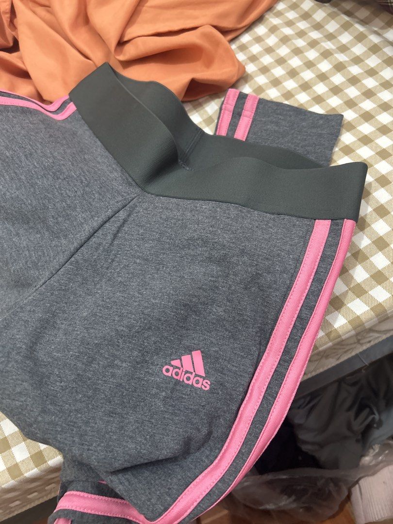 BNEW W/TAG Adidas 3-Stripes Leggings - Grey/Pink (Category: Activewear) located in Rizal. Submitted by vivistwin (Listing ID 1429856474, Image 3). Description: - brand new with tag - no flaws FLATLAY MEASUREMENTS length: 35in. garterized waist: (13in. not stretched).