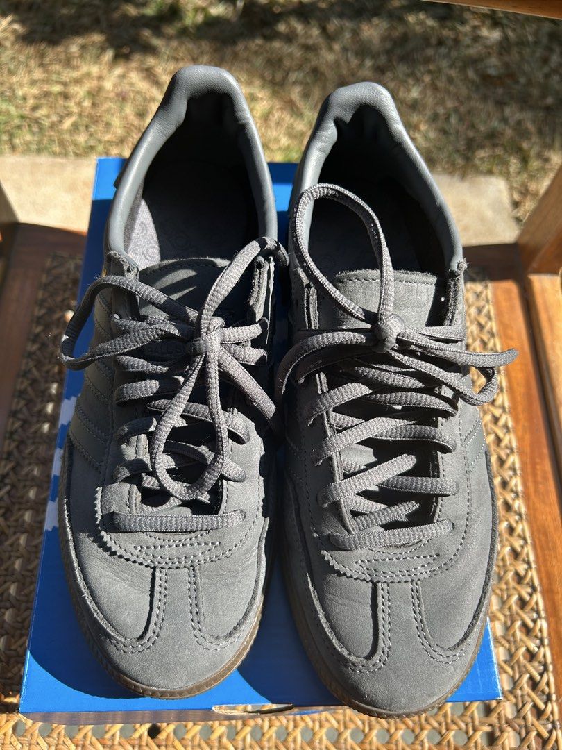 Adidas Handball Spezial Grey (Category: Sneakers) located in Antipolo. Submitted by declutterandsell012 (Listing ID 1429907113, Image 2). Description: Adidas Handball Spezial in grey. Features the classic three stripes on the side. The shoes come with their original box. The size is indicated on the box. The shoes have grey laces. - 23CM - used 2x office only - very good condition, no smell - RFS decluterring - Can meet up in Makati or Antipolo -