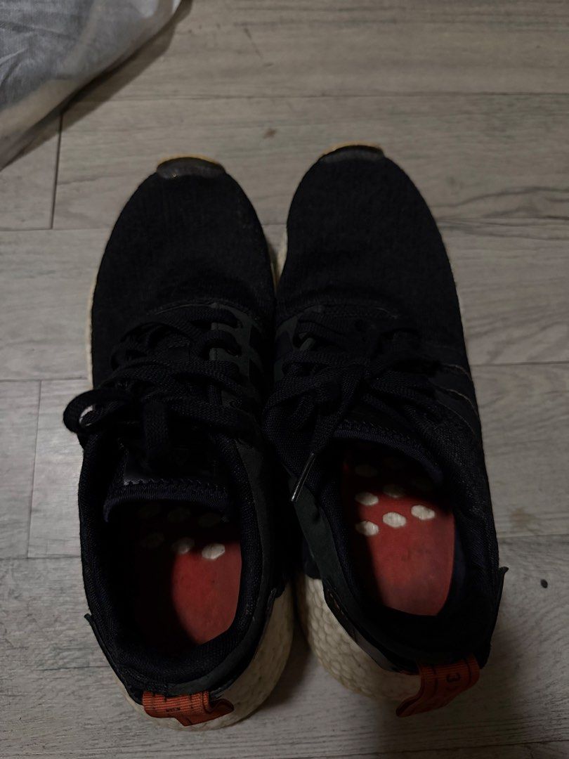 Adidas NMD R1 Black- Size US9.5 (Category: Sneakers) located in Quezon City. Submitted by jofer1028 (Listing ID 1429999450, Image 1). Description: Adidas NMD R1 Black- Size US9.5 Issue: May slight sole separation Location: Cubao, QC Delivery via Lalamove Payment via Gcash, gotym, bpi.