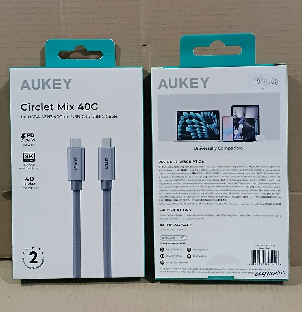 AUKEY Circlet Mix 1m USB4 Gen3 40gbps type C to type C cable (Category: Chargers & Cables) located in Manila. Submitted by mxrx_ (Listing ID 1429944089, Image 2). Description: .