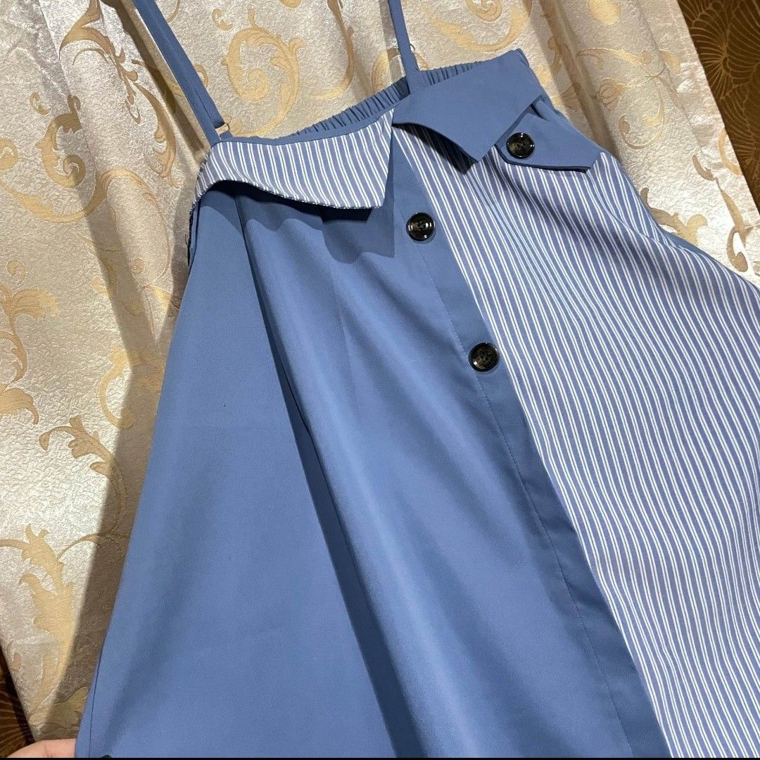 Blue Striped Suspender Dress (Category: Dresses) located in Paranaque City. Submitted by missb_02 (Listing ID 1430021890, Image 2). Description: Fits M-L frame 📍Parañaque.