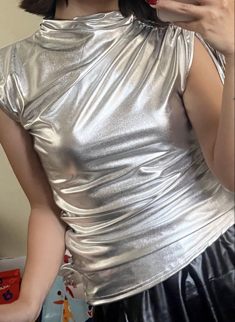 Bright Silver Drawstring Half High Neck Top (Category: Others Tops) located in Manila. Submitted by acbefgh (Listing ID 1429867308, Image 3). Description: .