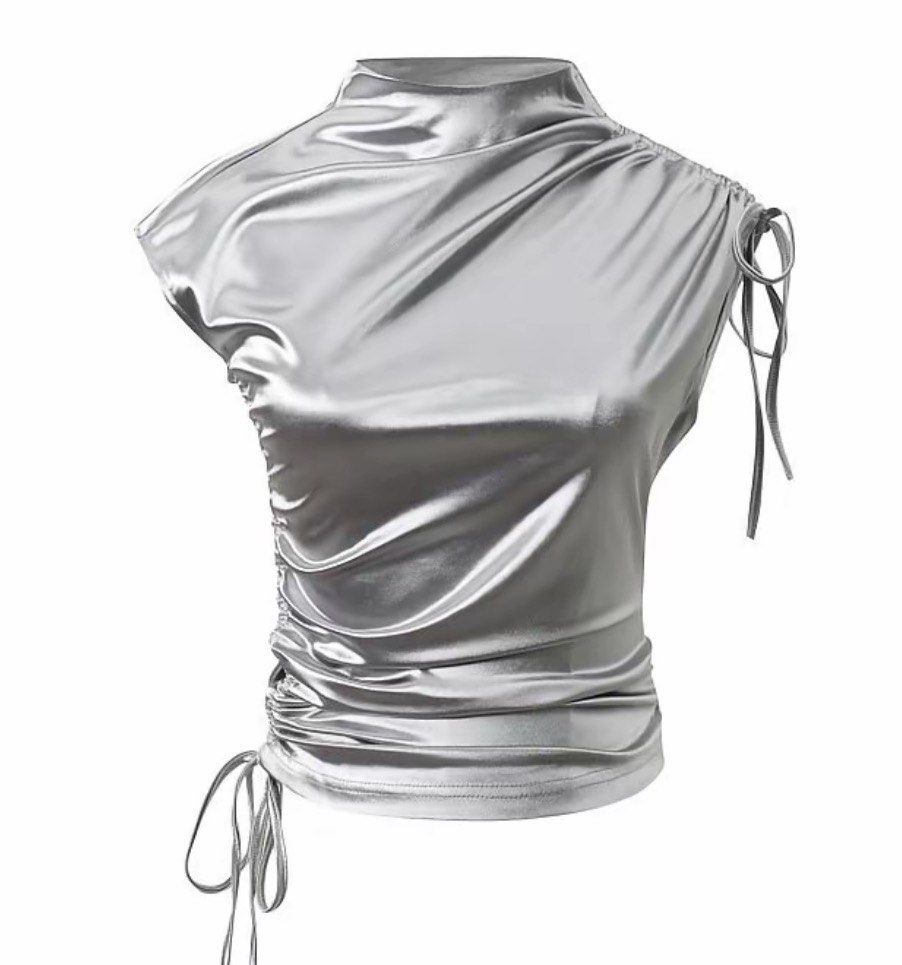 Bright Silver Drawstring Half High Neck Top (Category: Others Tops) located in Manila. Submitted by acbefgh (Listing ID 1429867308, Image 1). Description: .
