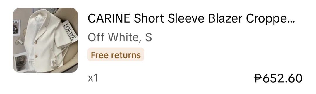 CARINE Short Sleeve Cropped Blazer (Category: Coats, Jackets and Outerwear) located in Manila. Submitted by acbefgh (Listing ID 1429866639, Image 2). Description: .