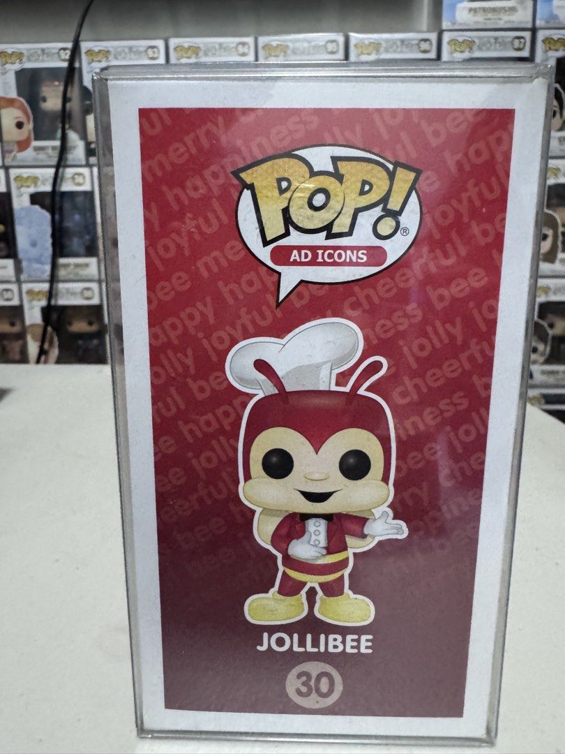 Funko Pop! Ad Icons Jollibee Flocked (Category: Designer & Blind Box Toys) located in Marikina City. Submitted by jaymspj (Listing ID 1429878848, Image 2). Description: Funko Pop! Ad Icons Jollibee figure. It is a Funatic Philippines Limited Edition. The figure is of Jollibee wearing his chef's hat and uniform. The box has the Funko Pop! logo and the Jollibee logo. The figure is number 30 in the series. The box is still sealed..