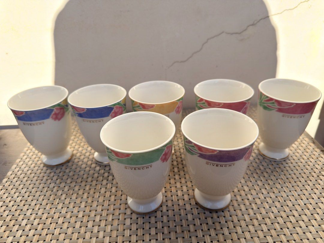 Givenchy Floral Design Footed Cups (Category: Coffee & Tea Tableware) located in Bulacan. Submitted by fancy.surplusera (Listing ID 1429883570, Image 2). Description: Set of Givenchy cups featuring a floral design with beverage cups. Condition: 9/10 Size: 7.3cm x 100 Price sold per piece. .