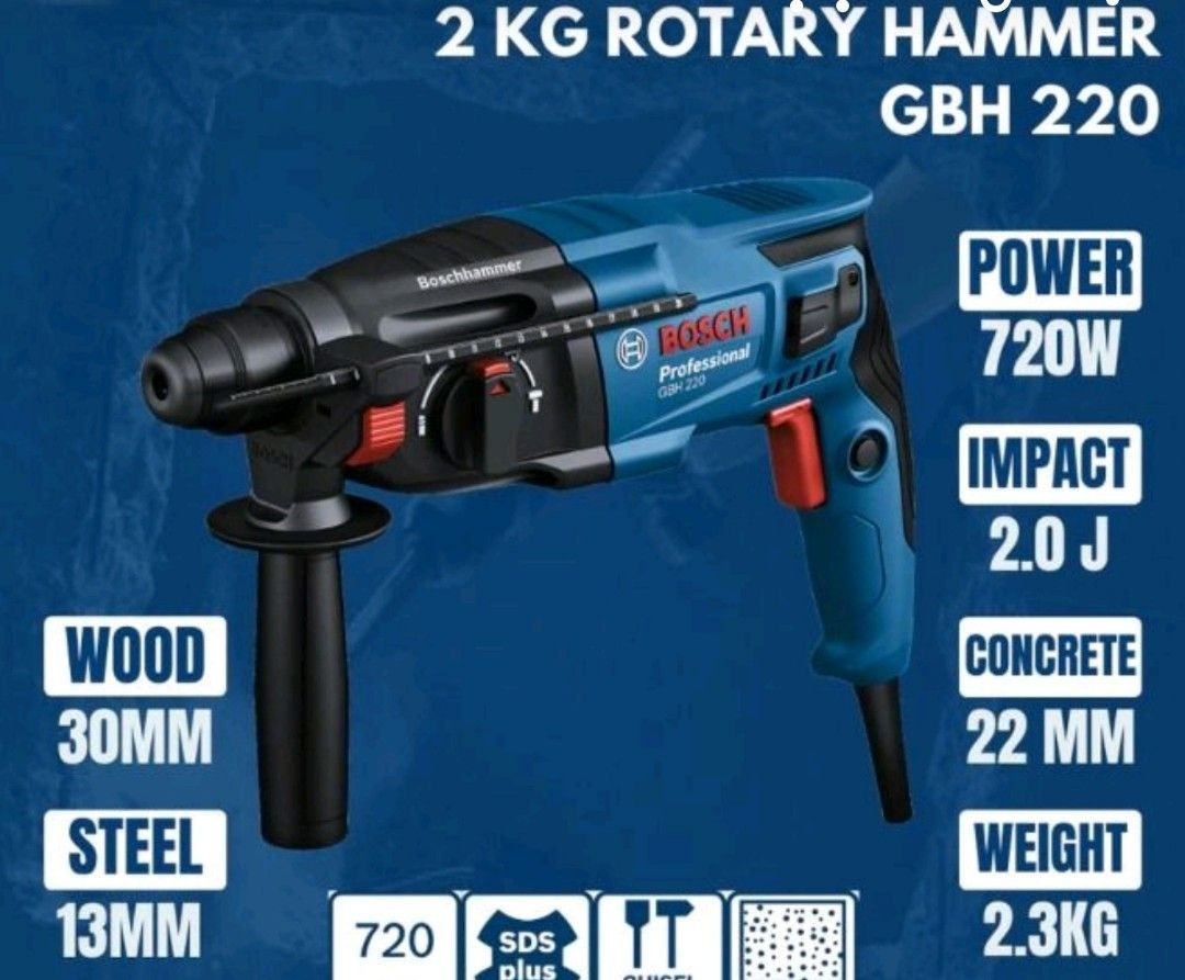 [Guna Kurang 1 Tahun] Bosch GBH 220 2KG Rotary Hammer Drill, Furniture ...