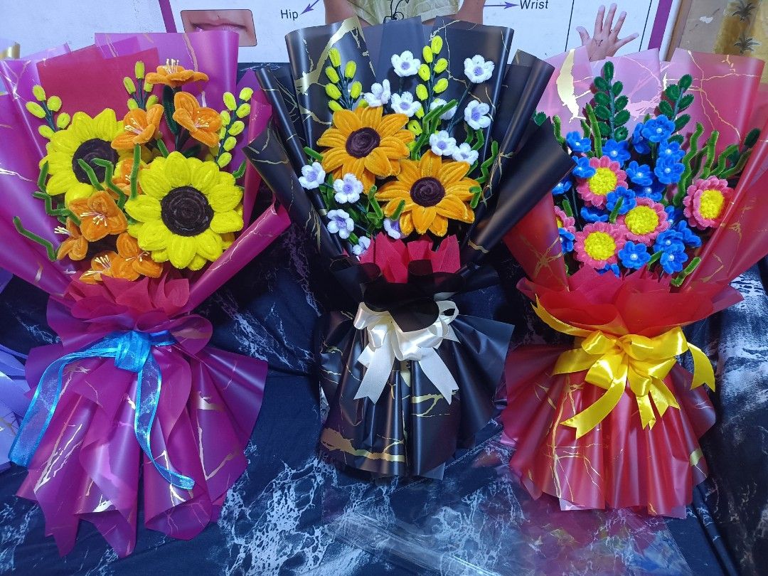 Handmade Fuzzy wire Flower Bouquets (Category: Flowers & Bouquets) located in Manila. Submitted by rhenz22 (Listing ID 1429906040, Image 1). Description: made to orders!... all items are sold out, pictures are for sample only, I do bulk orders and price are very reasonable and affordable .
