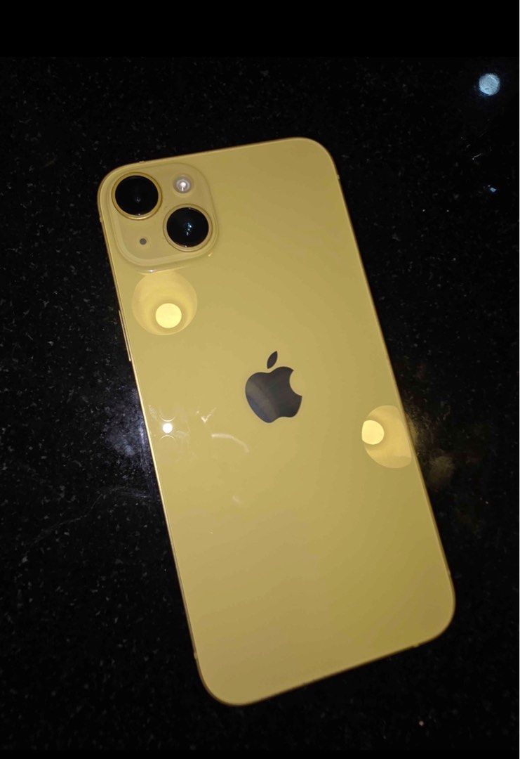 Iphone 14 Plus 256GB Yellow (Category: iPhone 14 Series) located in Cebu City. Submitted by polluxeph (Listing ID 1430008103, Image 2). Description: IPHONE 14 PLUS 256GB YELLOW all stock/original, no history of repair. With Box. bh: 85% small dent at the lower edge of phone, not visible if case is in place. dent no significant impact on performance/aesthetic. lady owned. bought from PowerMac Robinsons Galleria Cebu. check all you want upon meetup