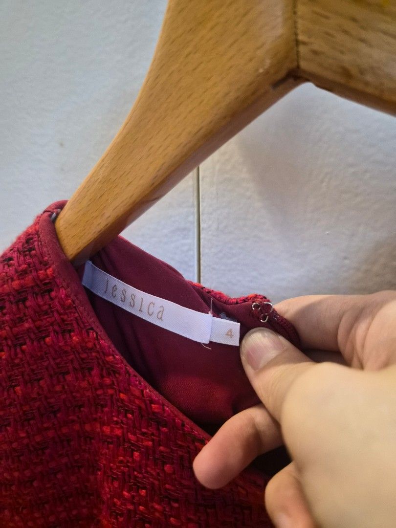 Jessica red dress (Category: Dresses) located in Makati City. Submitted by lishadc (Listing ID 1429842627, Image 2). Description: used once fits small to medium from rustans material is wool no stains 📍makati.