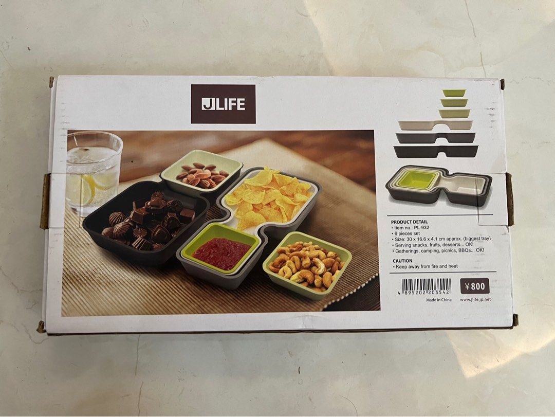JLIFE Snack Serving Tray Set (Category: Other Kitchenware & Tableware) located in Quezon City. Submitted by hazpreloved (Listing ID 1429968711, Image 3). Description: Brand new never used Whole set for 280.