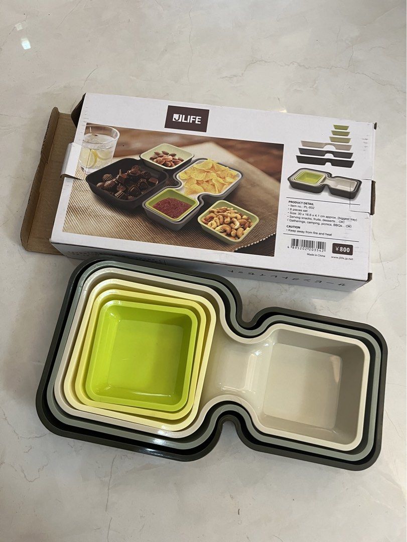 JLIFE Snack Serving Tray Set (Category: Other Kitchenware & Tableware) located in Quezon City. Submitted by hazpreloved (Listing ID 1429968711, Image 1). Description: Brand new never used Whole set for 280.