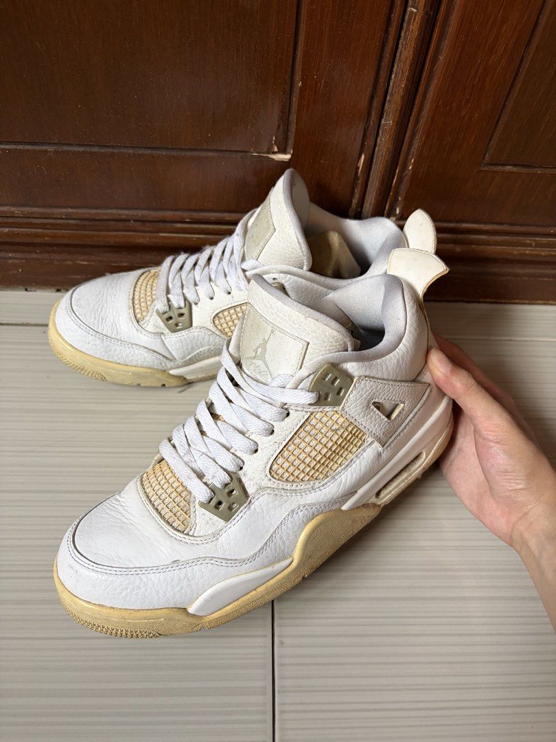 jordan 4 pure money (Category: Sneakers) located in Cainta. Submitted by comethruuu (Listing ID 1429900825, Image 2). Description: bought from a reseller yeaaars ago lost the box na :( no flaws! just the yellowing of the bottom part size is 7Y, fits 25-25.5cm.