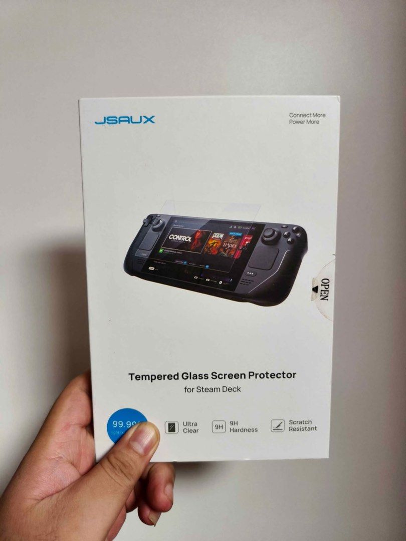 JSAUX Tempered Glass Screen Protector for Steam Deck (Category: Cases & Covers) located in Cebu City. Submitted by polluxeph (Listing ID 1430010291, Image 1). Description: Protect your Steam Deck screen with this tempered glass screen protector from JSAUX. It offers ultra-clear visibility, 9H hardness, and scratch resistance. The package includes instructions for easy application. Keep your device safe from everyday wear and tear with this durabl