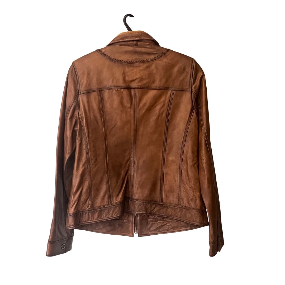 Karizma Brown Leather Jacket (Category: Coats, Jackets and Outerwear) located in Las Pinas. Submitted by ctrldianne (Listing ID 1429957870, Image 2). Description: - bought from turkey - never used, still has price tag - genuine lamb leather - xxl on tag but fits s-m - no issues - RFS: i have no use for it, quite small on me .