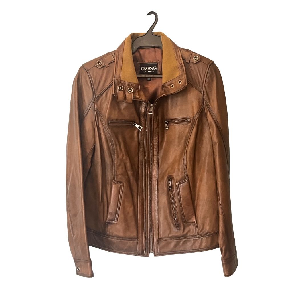 Karizma Brown Leather Jacket (Category: Coats, Jackets and Outerwear) located in Las Pinas. Submitted by ctrldianne (Listing ID 1429957870, Image 1). Description: - bought from turkey - never used, still has price tag - genuine lamb leather - xxl on tag but fits s-m - no issues - RFS: i have no use for it, quite small on me .