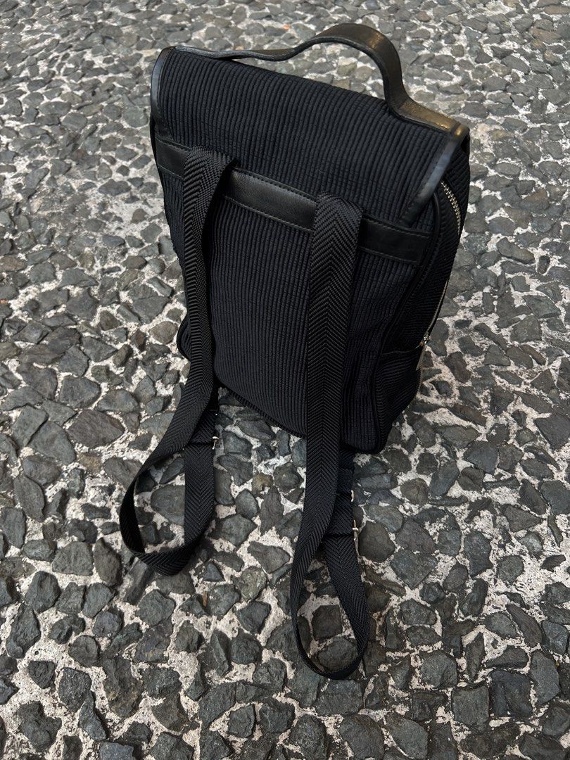 Katharine Hamnett London Cords Small Back pack (Category: Backpacks) located in Quezon City. Submitted by shanks. (Listing ID 1429995782, Image 3). Description: - Katharine Hamnett London Cords Small Backpack - Black color - Corduroy material - Classic design Dimensions : Height : 14 inches Width : 10.5 Issue: Stains.
