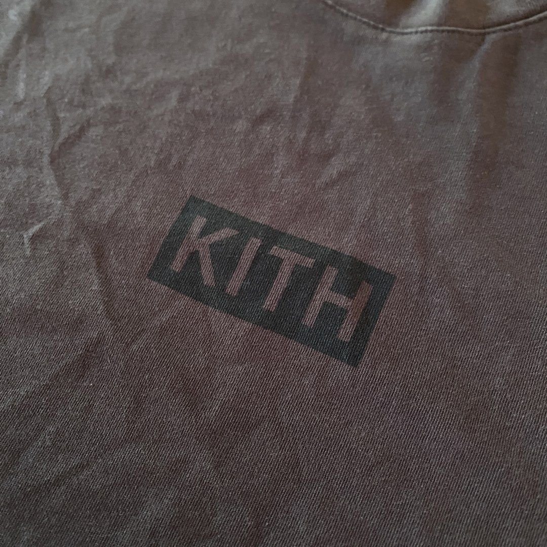 Kith x Ksubi dark brown t shirt (Category: Tshirts & Polo Shirts ) located in Naga. Submitted by decluttertingz_ (Listing ID 1429911178, Image 2). Description: Kith x Ksubi box logo t shirt Actual color: parang slight acid wash dark brown Size S on tag fits L 22x28” Color rate: 9/10 Issue: Hairline crack on cross print lower left back part.