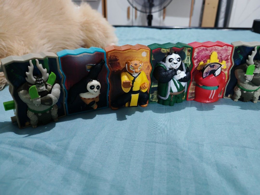Kung Fu Panda Toy Set (Category: Figurines & Statues) located in Quezon City. Submitted by tiffy2010 (Listing ID 1429965844, Image 3). Description: +1 This image features a collection of Kung Fu Panda 3 Happy Meal toys, which were released by McDonald's in 2016. The set includes characters like Po, Tigress, and Kai in various action poses. These toys are designed to connect together to form a display scene. They are recognized as collectible fast