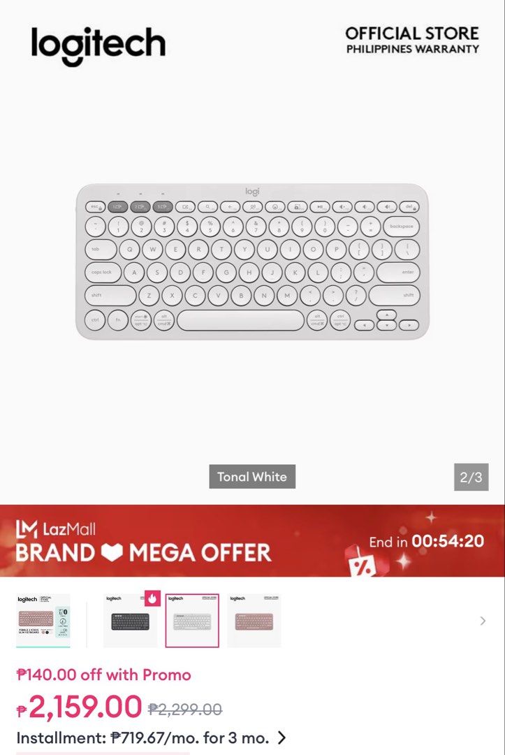 Logitech Pebbles - White Keyboard (Category: Computer Keyboard) located in Taguig. Submitted by nicegadgetsforsale (Listing ID 1429990296, Image 1). Description: Used it for a few times.